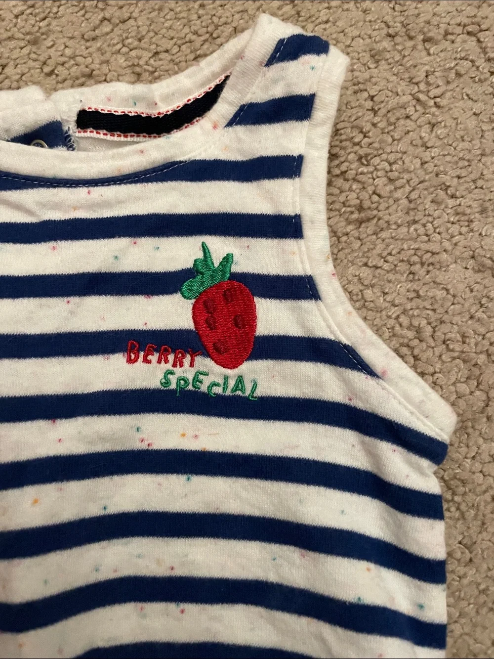 Ellen DeGeneres Navy and White Striped Girls' Romper with Strawberry Patch